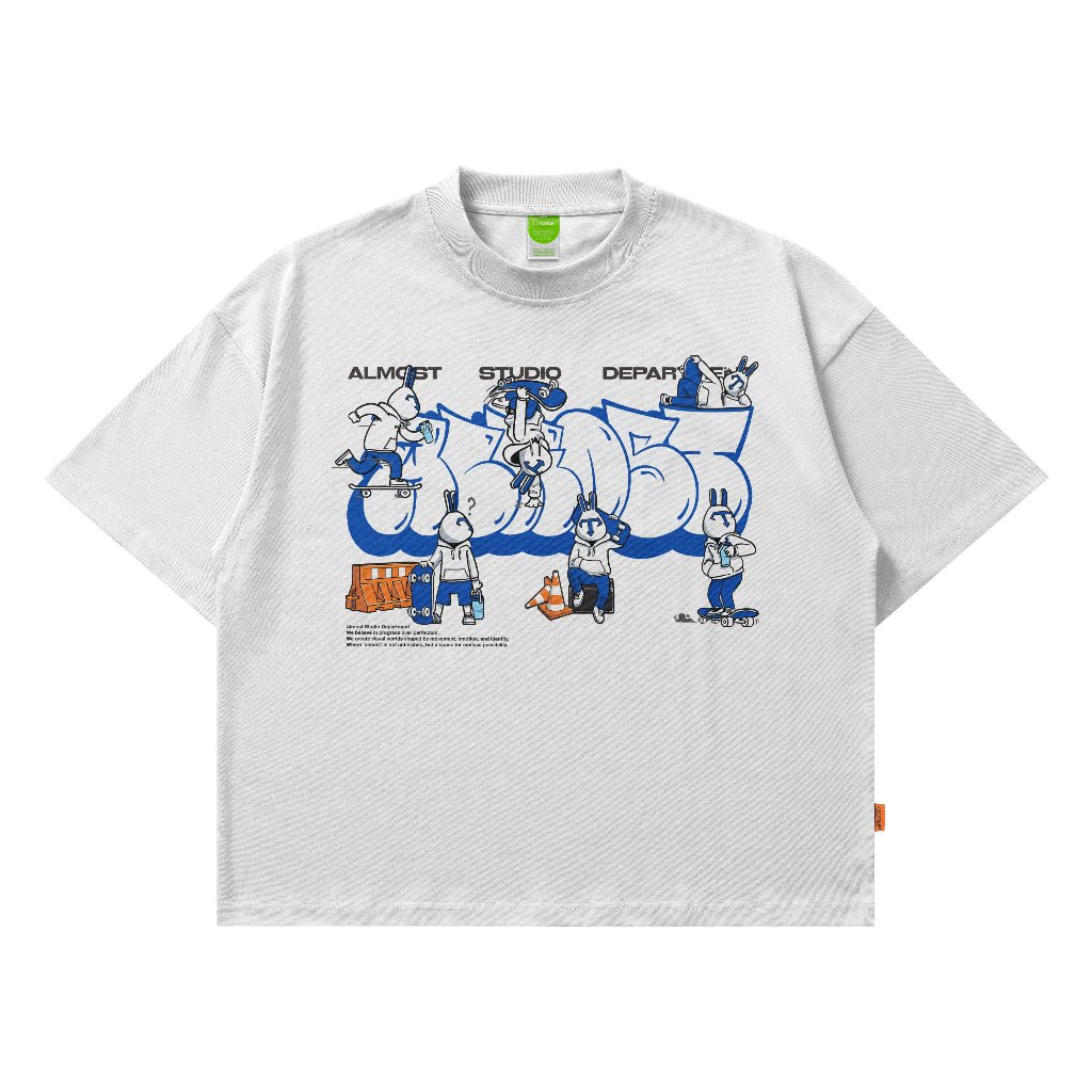 Almost Studio Movement T-Shirt Oversize Boxy Fit - Kaos Cotton Oversize Boxy 20s White