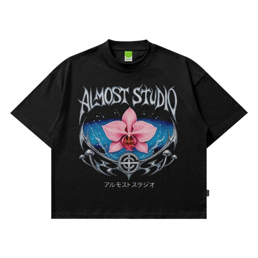 Image of Almost Studio Hibiscus T-Shirt Oversize Boxy Fit - Kaos Cotton Oversize Boxy 20s Black