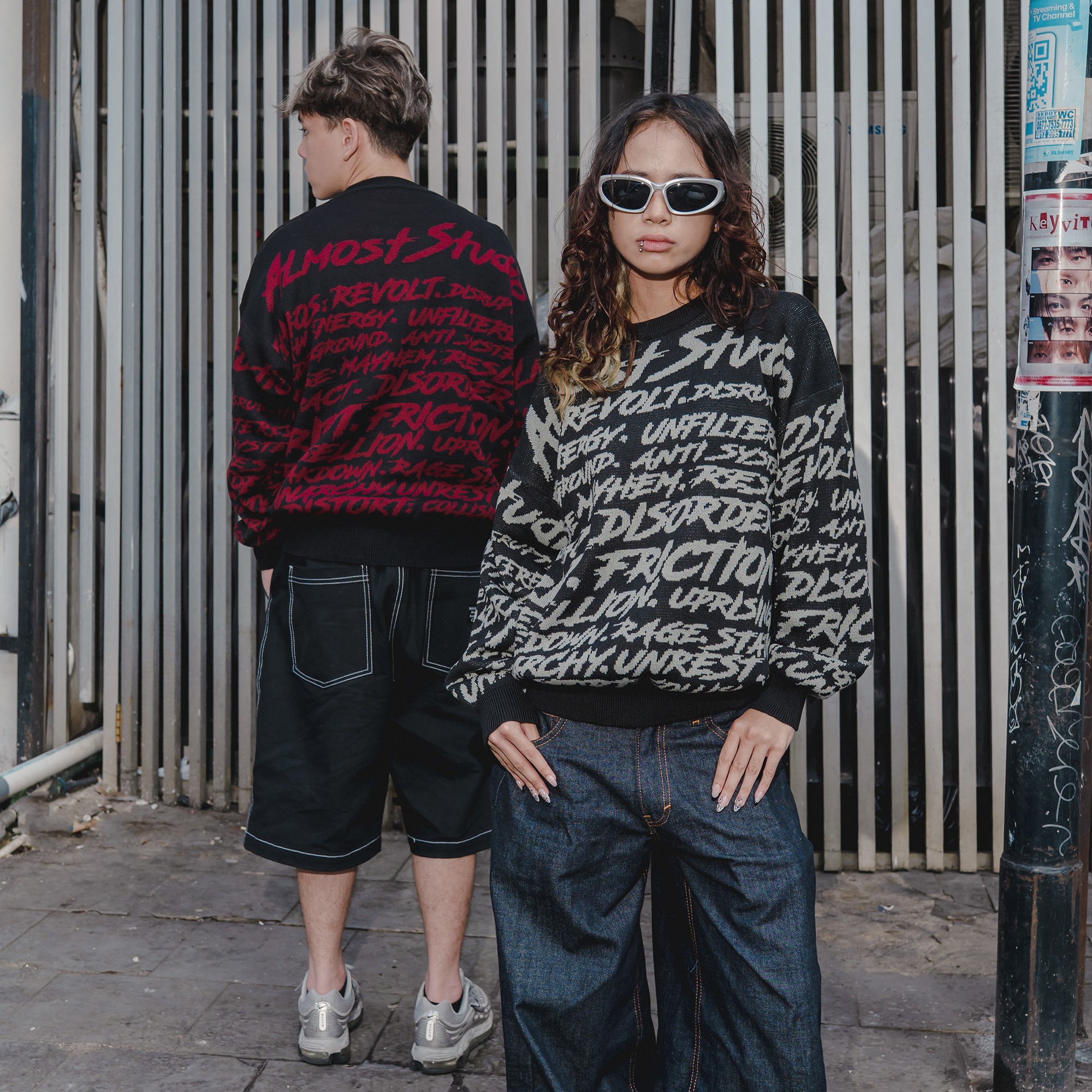 Almost Studio Anarchy Red Knit Crewneck – Sweater Rajut Oversize Unisex Casual