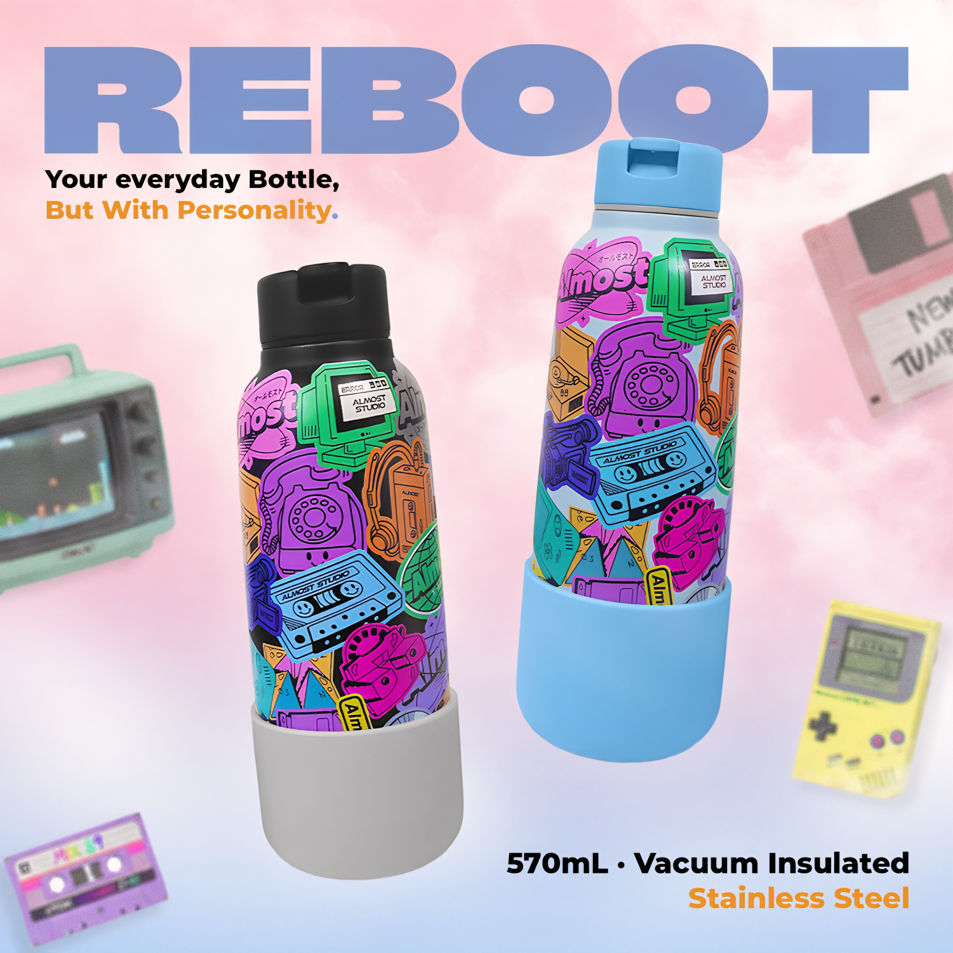 Almost Studio Reboot Black Thermos Cup Vacuum Insulated 650mL - Botol Tumbler Stainless Steel Tahan Panas dan Dingin