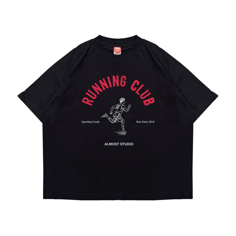 Almost Studio Running T-Shirt Oversize Boxy Fit - Kaos Cotton Oversize Boxy 24s Black
