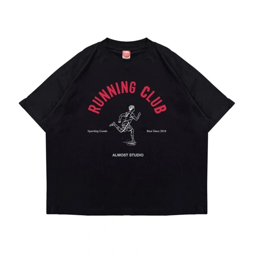 Almost Studio Running T-Shirt Oversize Boxy Fit - Kaos Cotton Oversize Boxy 24s Black