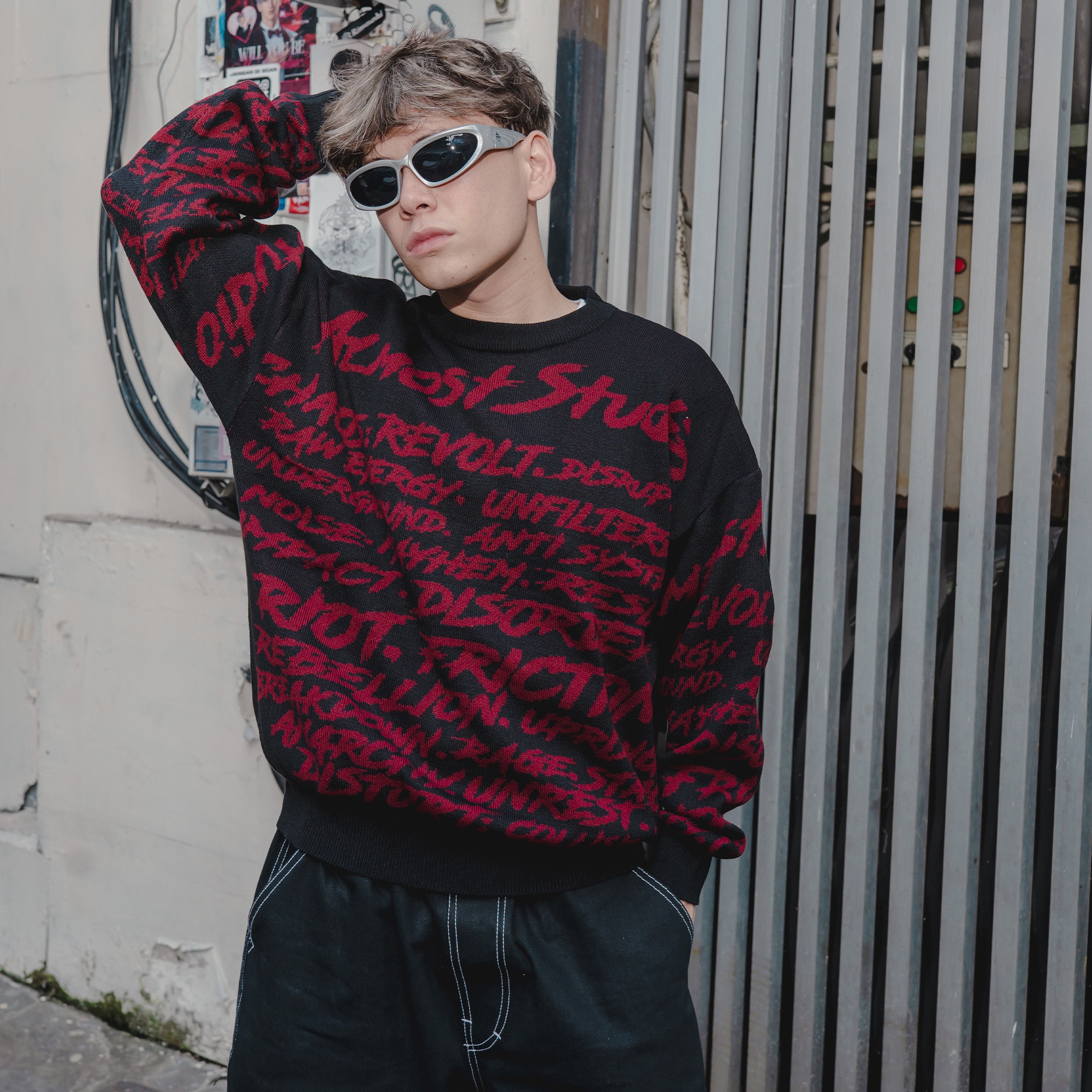 Almost Studio Anarchy Red Knit Crewneck – Sweater Rajut Oversize Unisex Casual