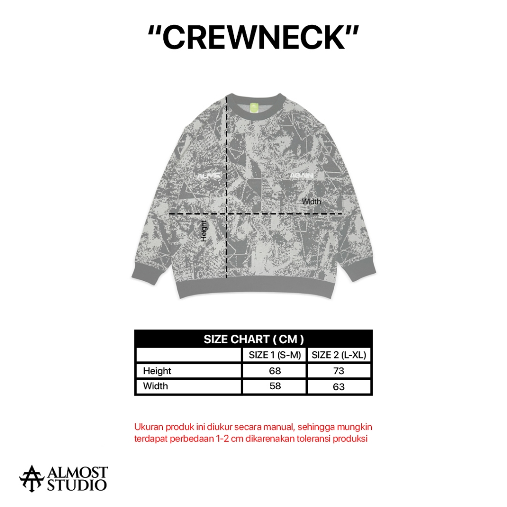 Almost Studio Revival Knit Crewneck – Sweater Rajut Oversize Unisex Casual Grey Black