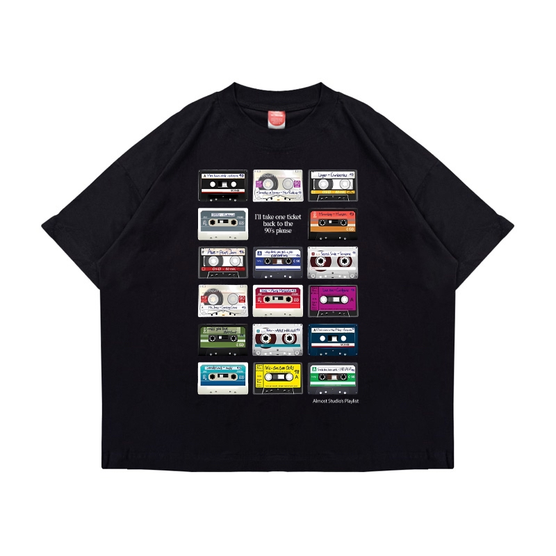 Almost Studio Playlist T-Shirt Oversize Boxy Fit - Kaos Cotton Oversize Boxy 24s Black