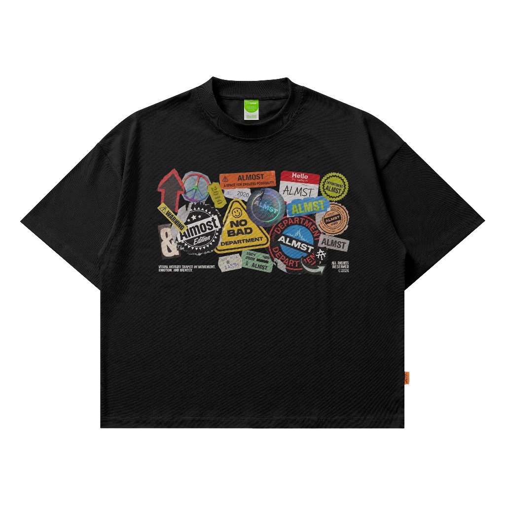 Almost Studio Space T-Shirt Oversize Boxy Fit - Kaos Cotton Oversize Boxy 20s Black