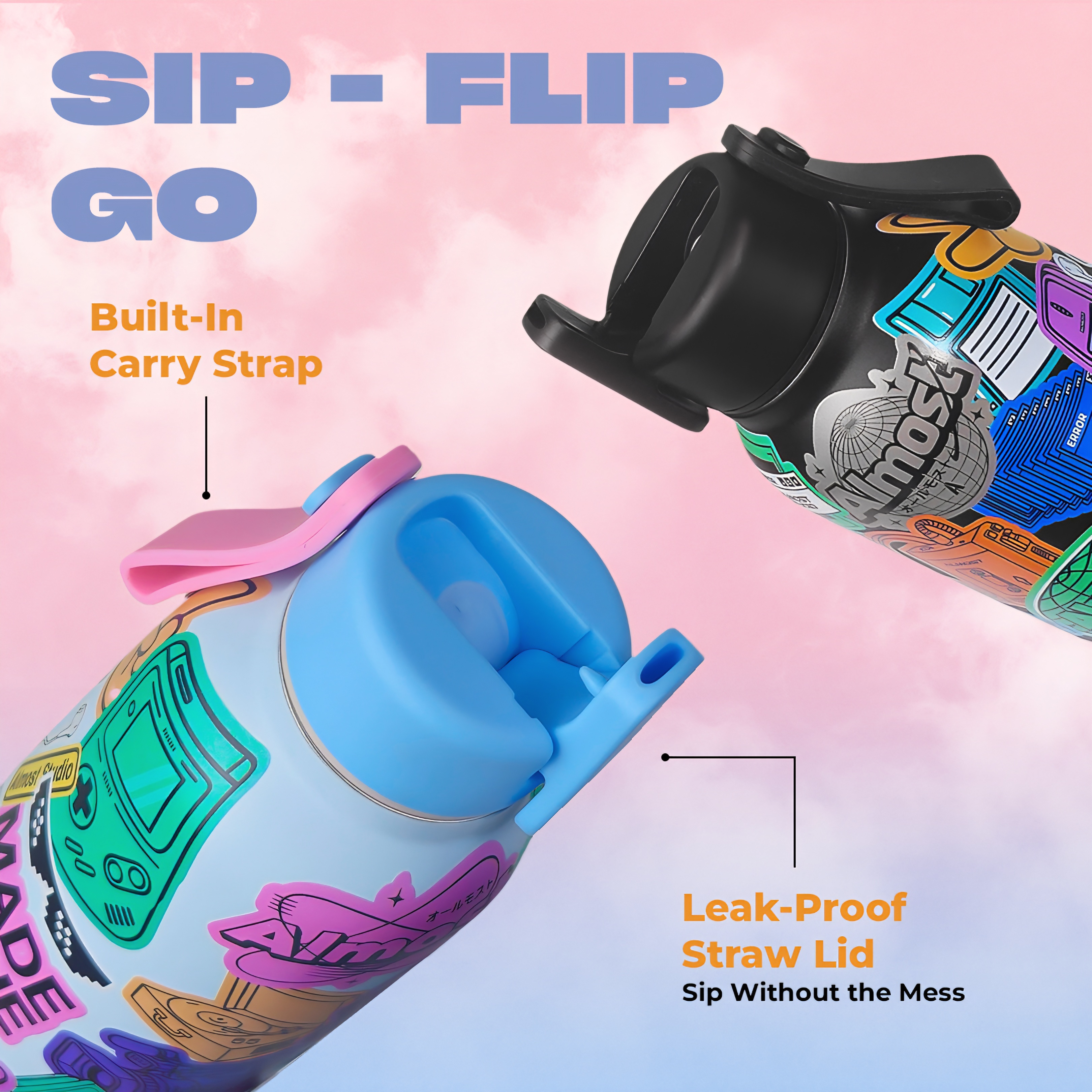 Almost Studio Reboot Black Thermos Cup Vacuum Insulated 650mL - Botol Tumbler Stainless Steel Tahan Panas dan Dingin
