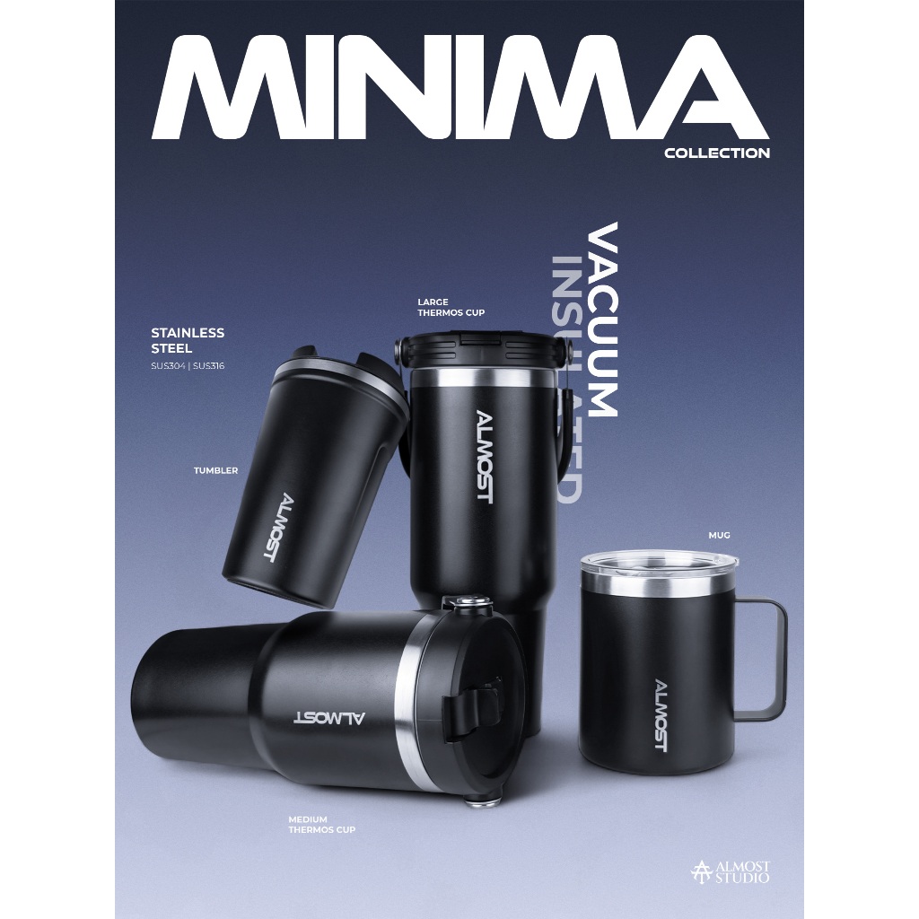 Almost Studio Minima Collection Tumbler Thermos Mug Vacuum Insulated l - Botol Minum Stainless Steel BPA Free Tahan Panas Dingin