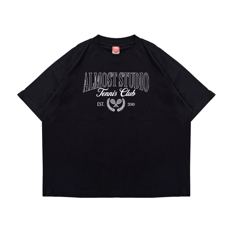 Almost Studio Tennis T-Shirt Oversize Boxy Fit - Kaos Cotton Oversize Boxy 24s Black