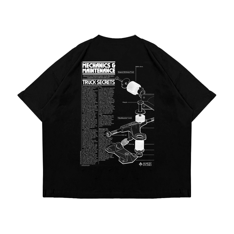 Almost Studio Mechanics T-Shirt Oversize Boxy Fit - Kaos Cotton Oversize Boxy 24s Black