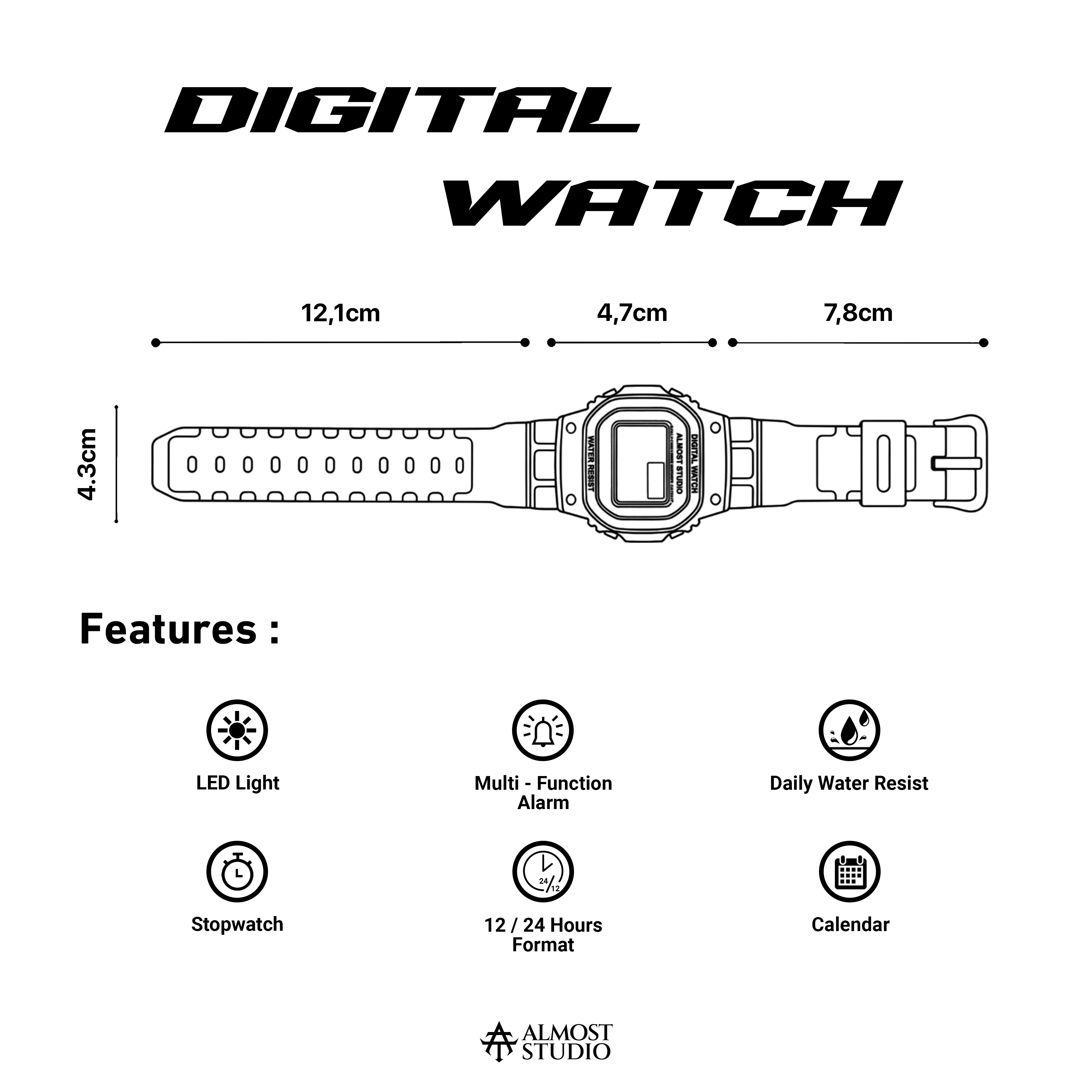Almost Studio Iceblock Clearline Series Special Edition Digital Watch Water Resistant - Jam Tangan Digital Tahan Air