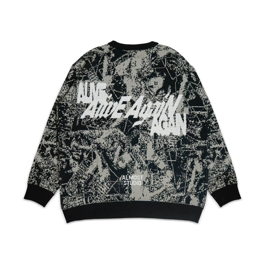 Almost Studio Revival Knit Crewneck – Sweater Rajut Oversize Unisex Casual Grey Black
