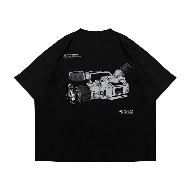 Almost Studio Filmer T-Shirt Oversize Boxy Fit - Kaos Cotton Oversize Boxy 24s Black