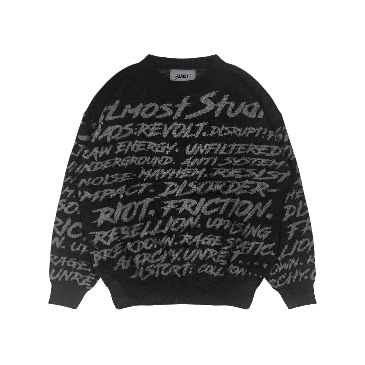 Almost Studio Anarchy Grey Knit Crewneck – Sweater Rajut Oversize Unisex Casual