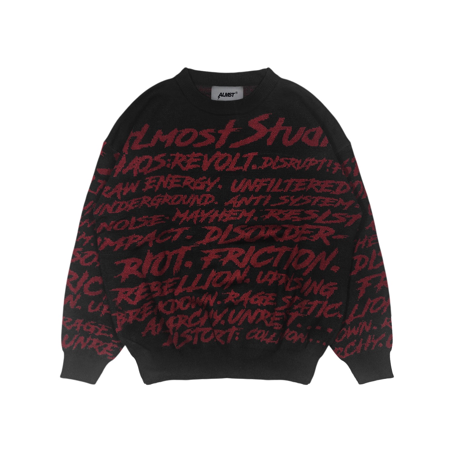 Almost Studio Anarchy Red Knit Crewneck – Sweater Rajut Oversize Unisex Casual