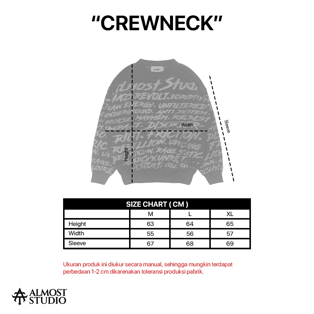 Almost Studio Anarchy Grey Knit Crewneck – Sweater Rajut Oversize Unisex Casual