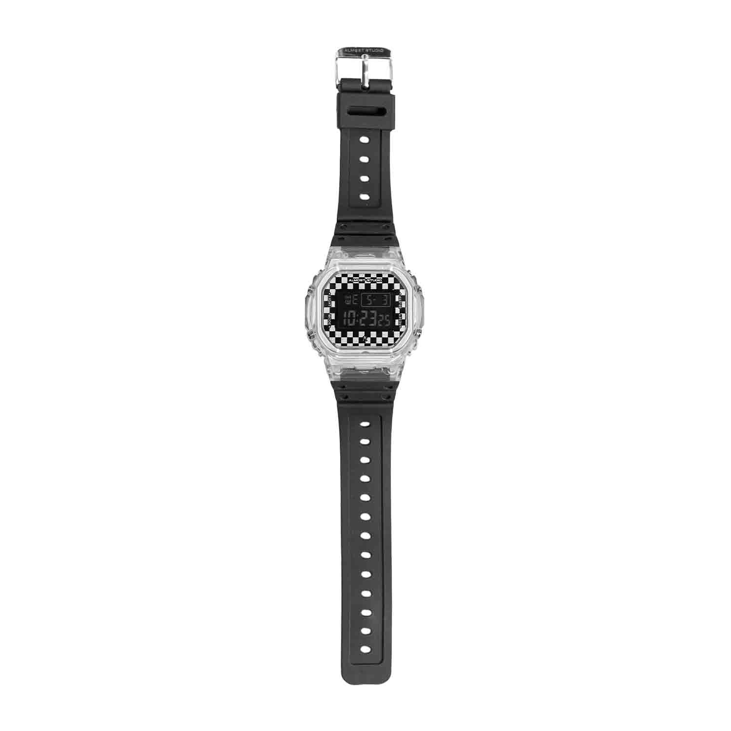 Almost Studio Checkfade Black Digital Watch Water Resistant - Jam Tangan Digital Tahan Air