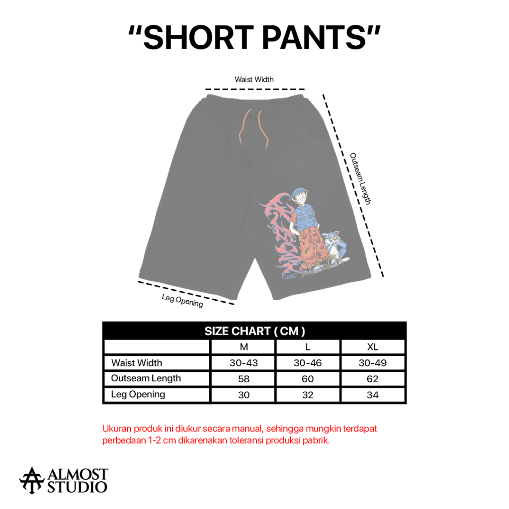 Almost Studio x 8TRO Soulpause Jorts Sweatpants - Celana Jorts 330GSM Black