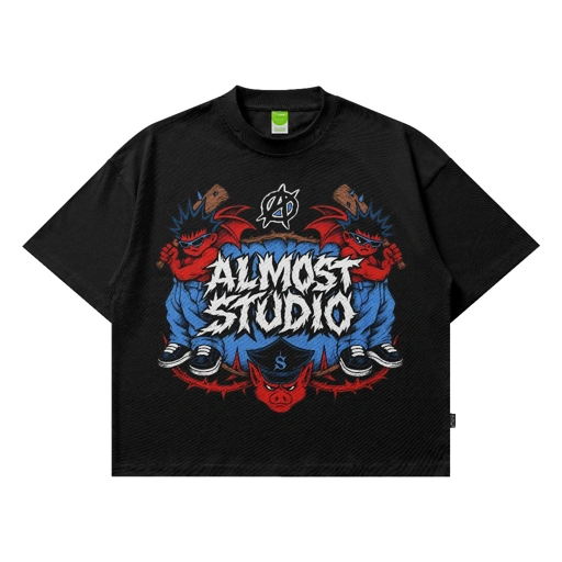 Image of Almost Studio Mayhem T-Shirt Oversize Boxy Fit - Kaos Cotton Oversize Boxy 20s Black