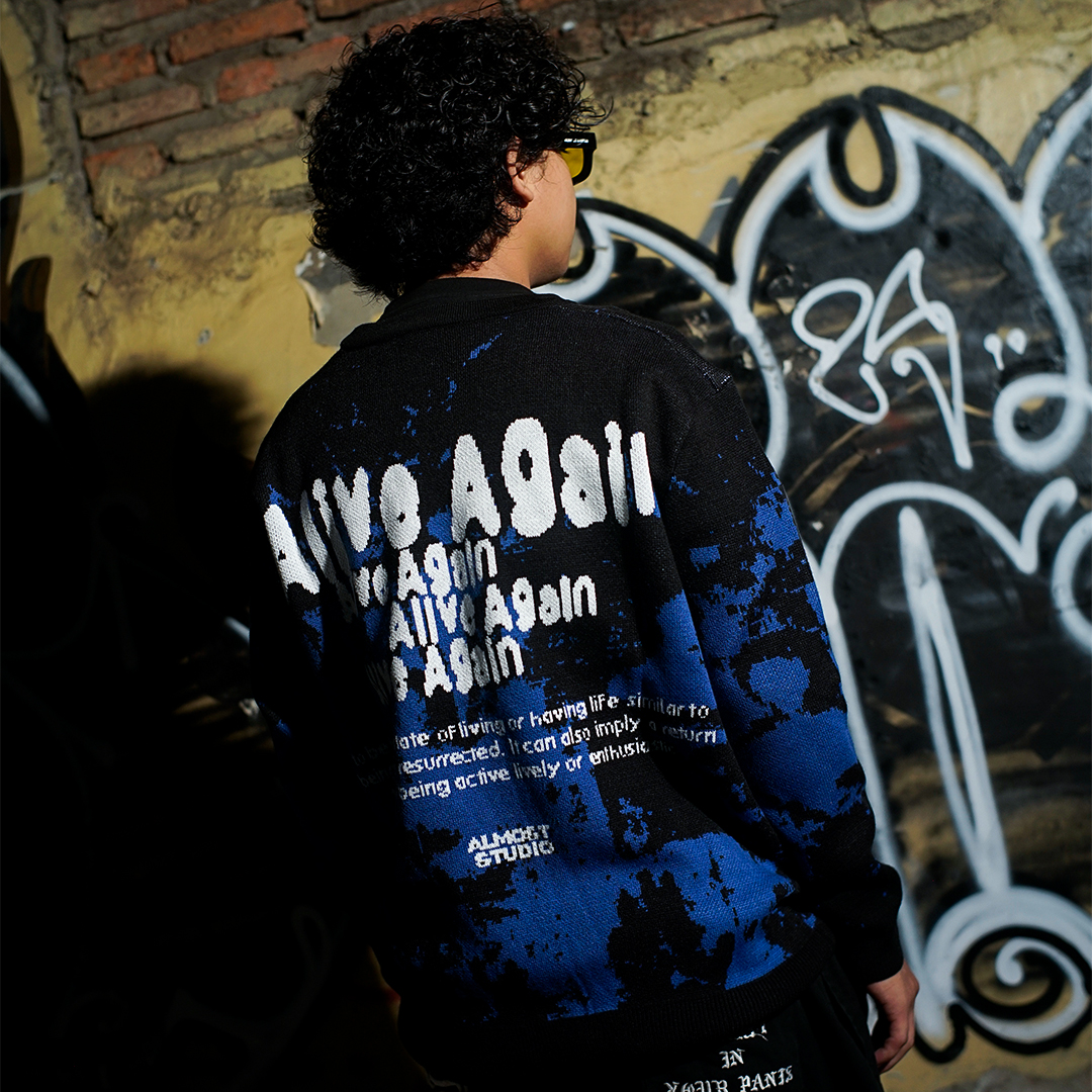 Almost Studio Resilience Knit Cardigan – Cardigan Rajut Oversize Unisex Blue Black
