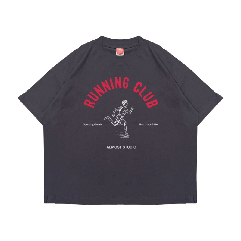 Almost Studio Running T-Shirt Oversize Boxy Fit - Kaos Cotton Oversize Boxy 24s Black