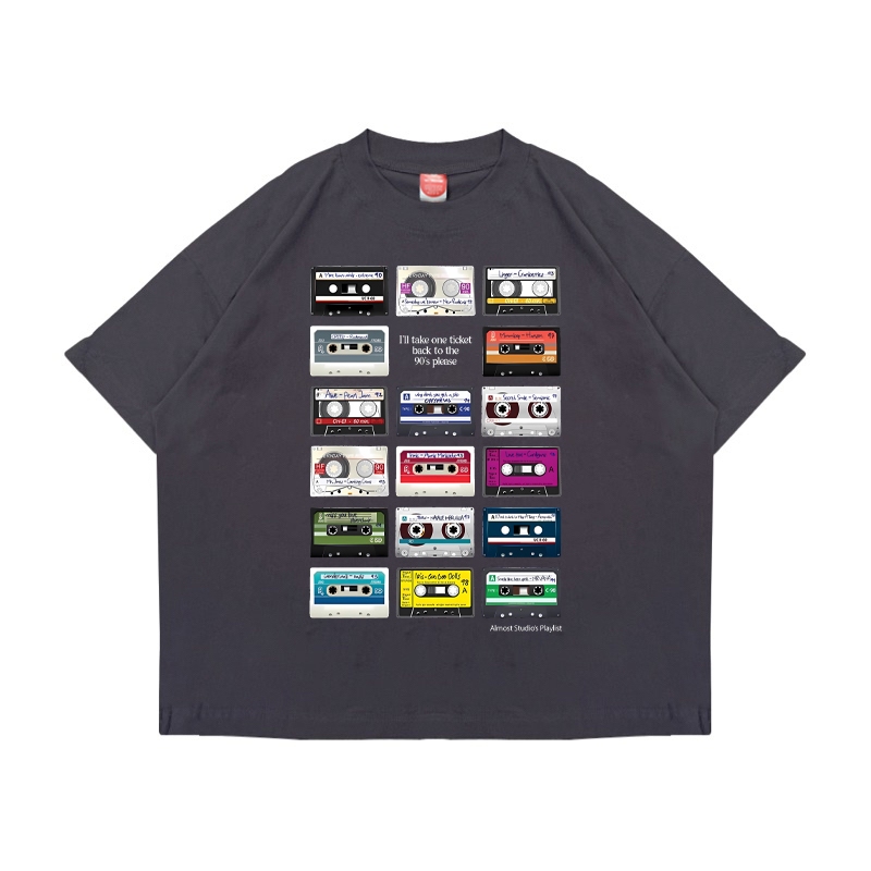 Almost Studio Playlist T-Shirt Oversize Boxy Fit - Kaos Cotton Oversize Boxy 24s Black
