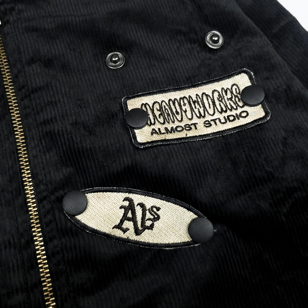 Almost Studio Sandbar Boxy Fit Work Jacket - Jaket Corduroy Bordir Patch Black