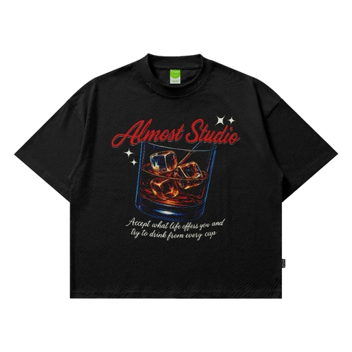 Image of Almost Studio Liquor T-Shirt Oversize Boxy Fit - Kaos Cotton Oversize Boxy 20s Black