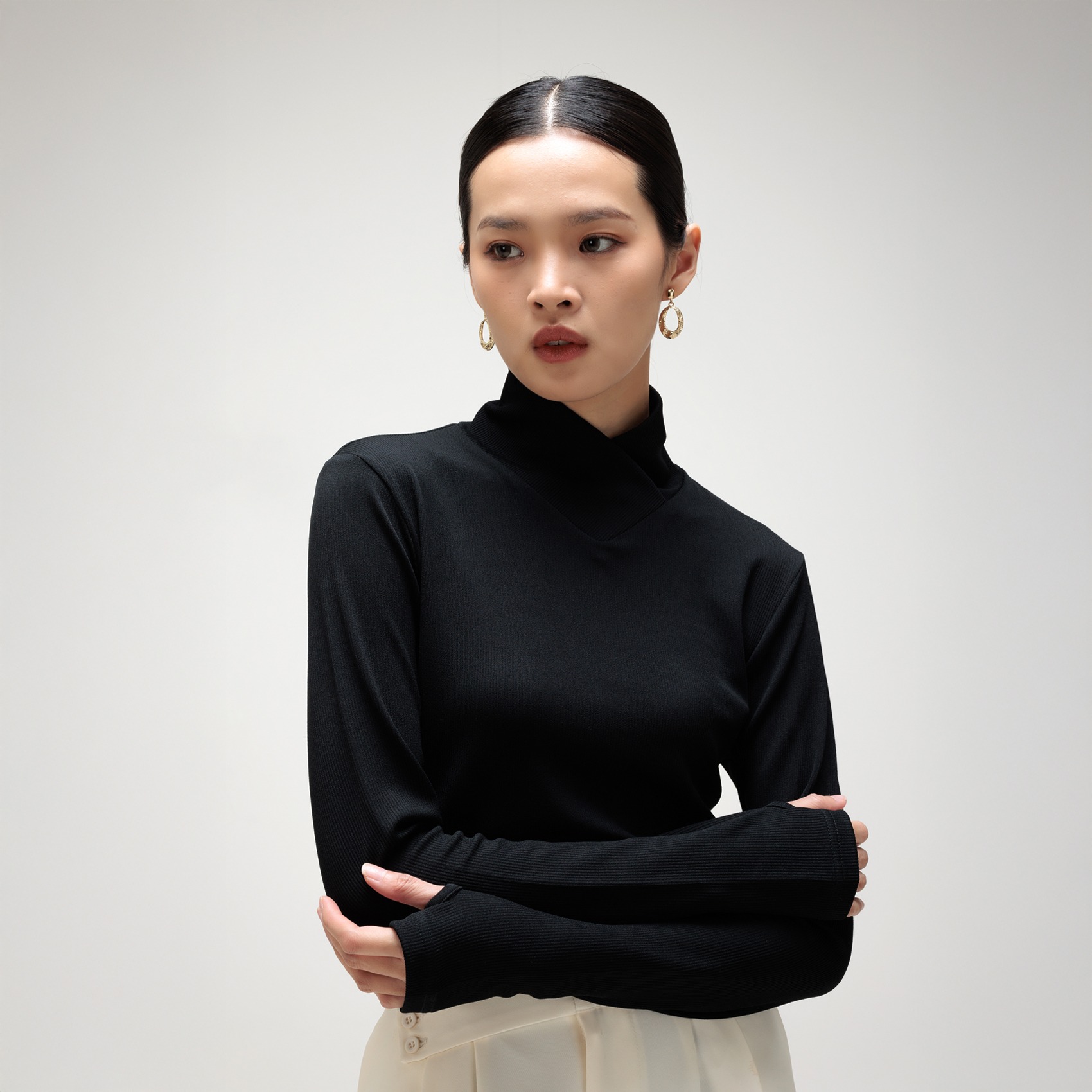 Cotton Code turtleneck top Gwen Slim Fit