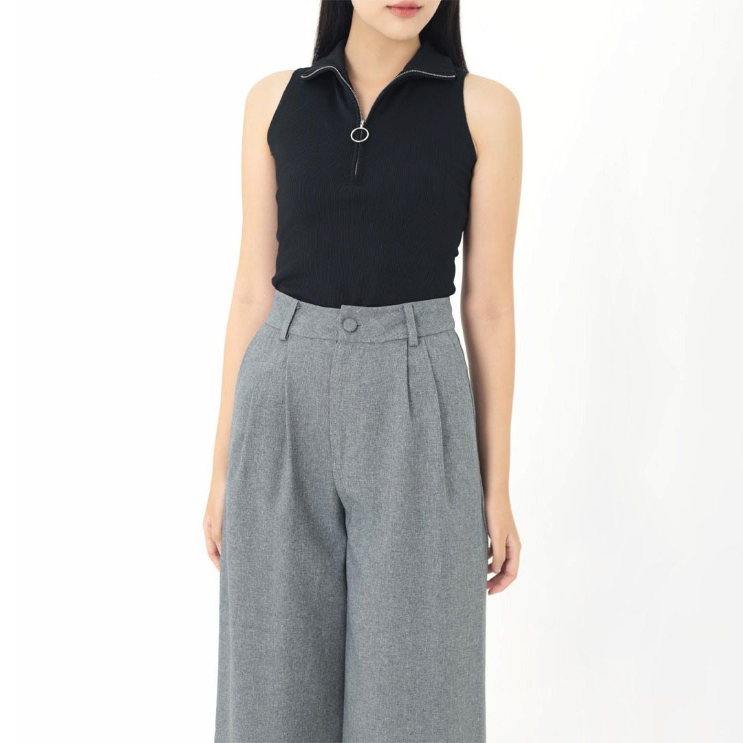Cotton Code Zipper Top Wanita Laura Body Fit