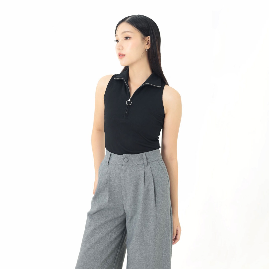 Cotton Code Zipper Top Wanita Laura Body Fit