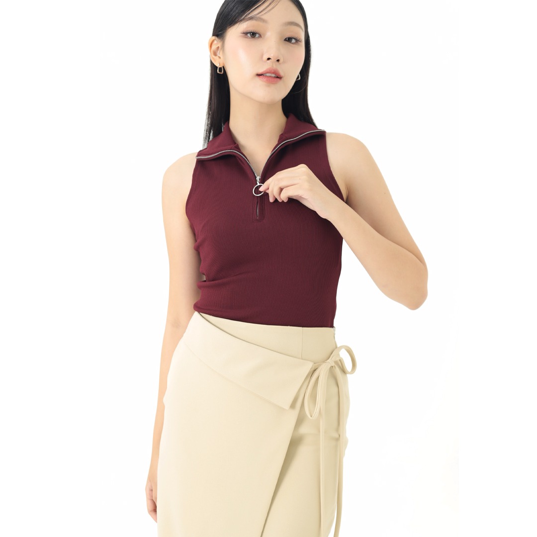 Cotton Code Zipper Top Wanita Laura Body Fit