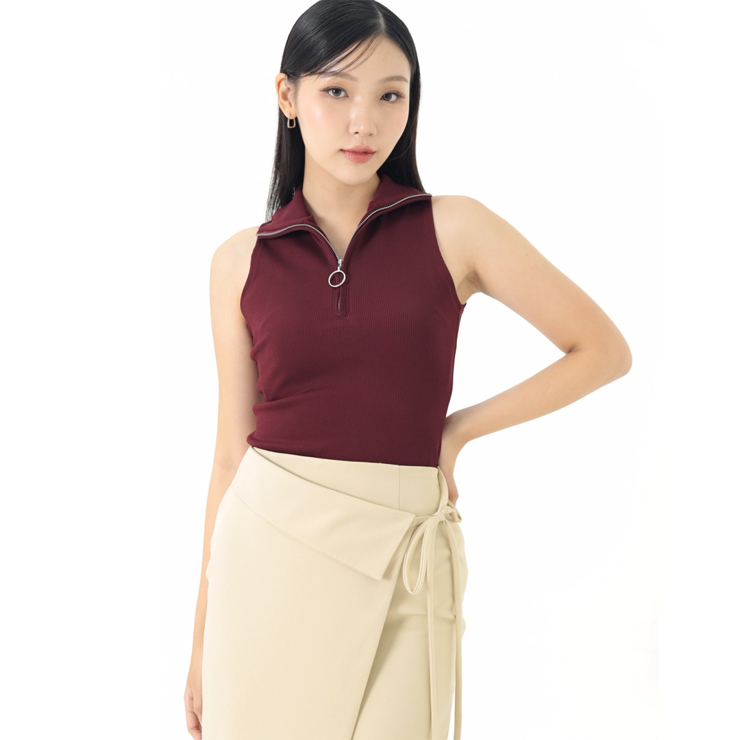 Cotton Code Zipper Top Wanita Laura Body Fit