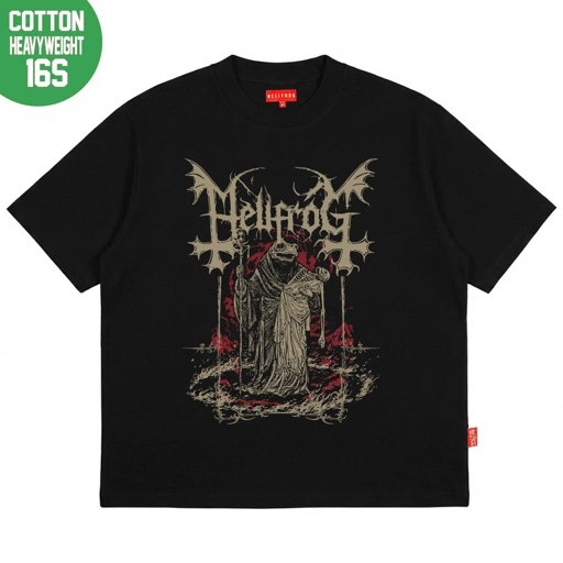 Hellfrog Heavyweight 16s Tshirt Boxy Fit Deathcrush Black Tees