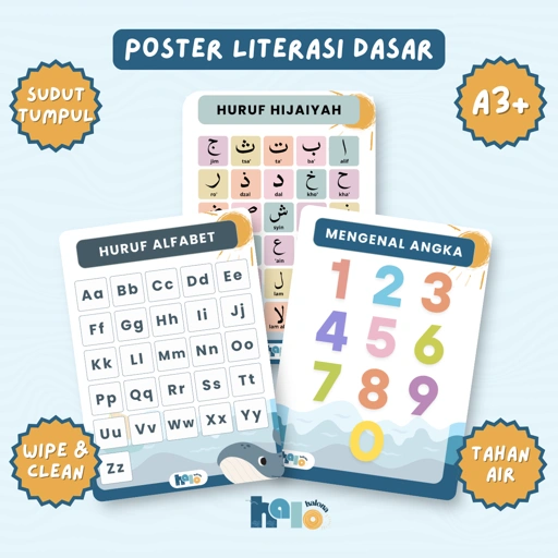Image of Poster Edukasi Anak Huruf Alfabet Hijaiyah Angka Wipe and Clean