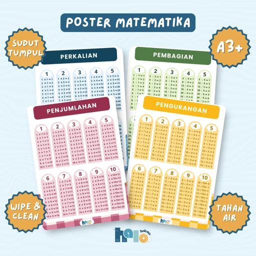 Image of Poster Edukasi Anak Matematika Penjumlahan Pengurangan Perkalian Pembagian Wipe and Clean