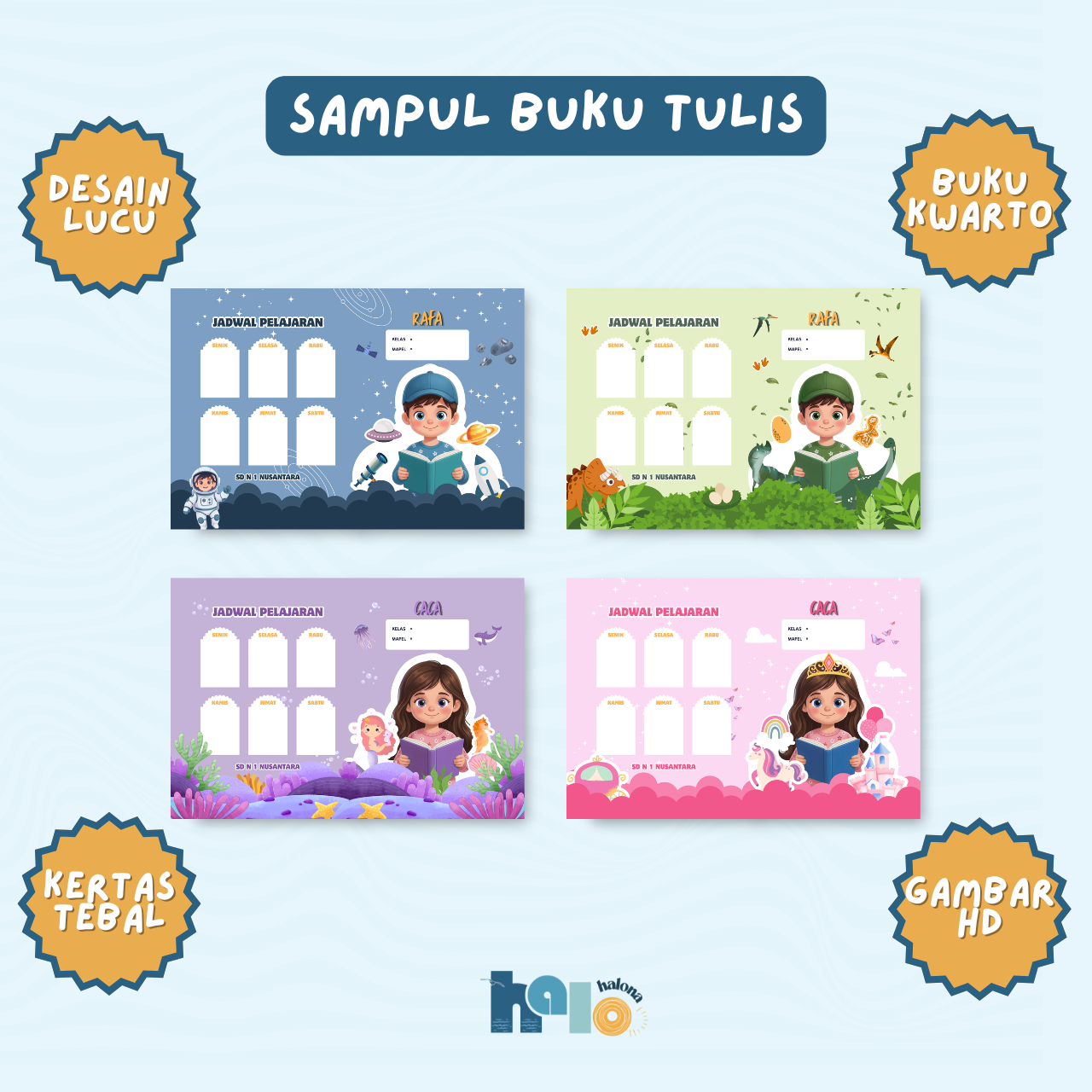 Sampul Buku Tulis Anak Custom Nama Anak dan Sekolah