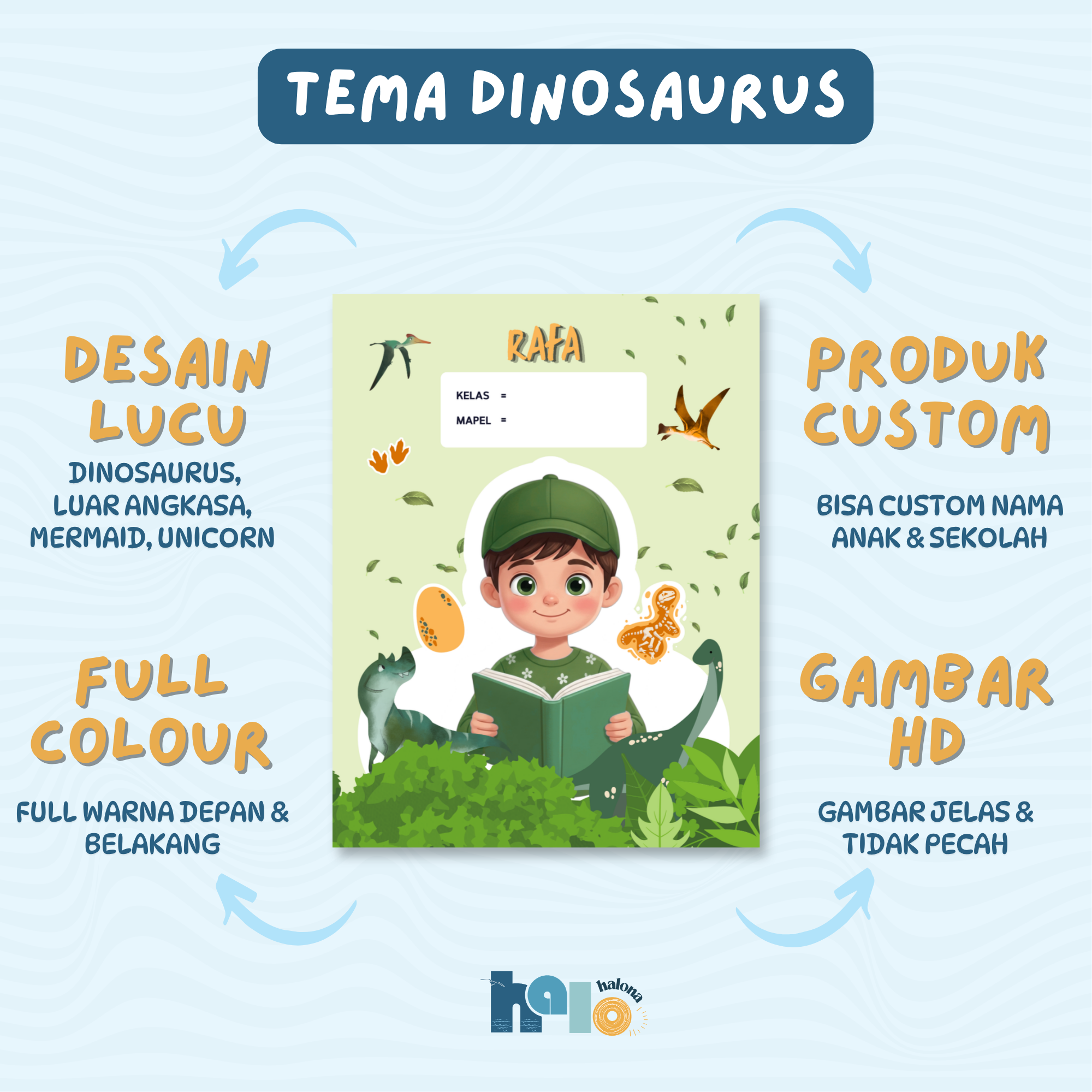 Sampul Buku Tulis Anak Custom Nama Anak dan Sekolah