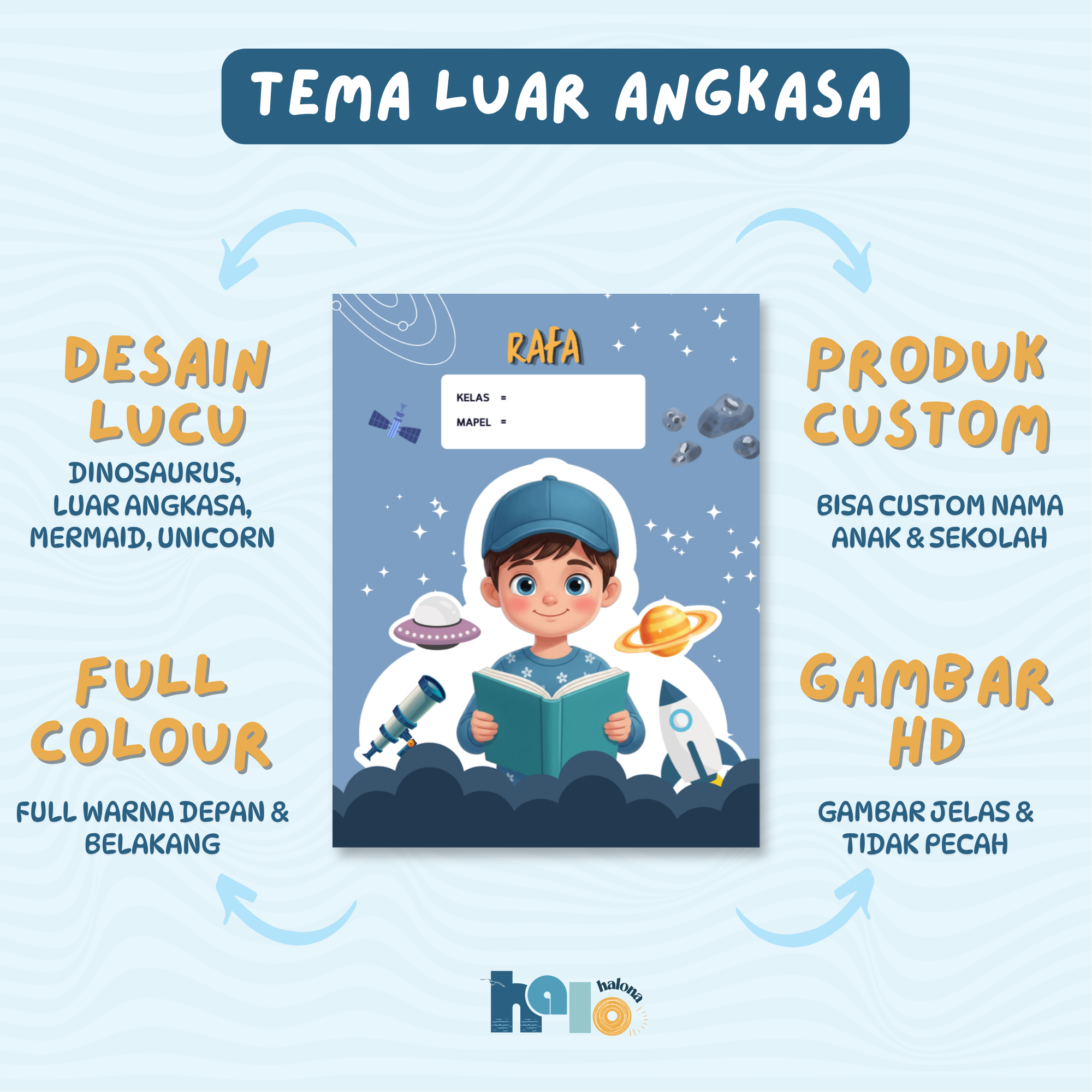 Sampul Buku Tulis Anak Custom Nama Anak dan Sekolah