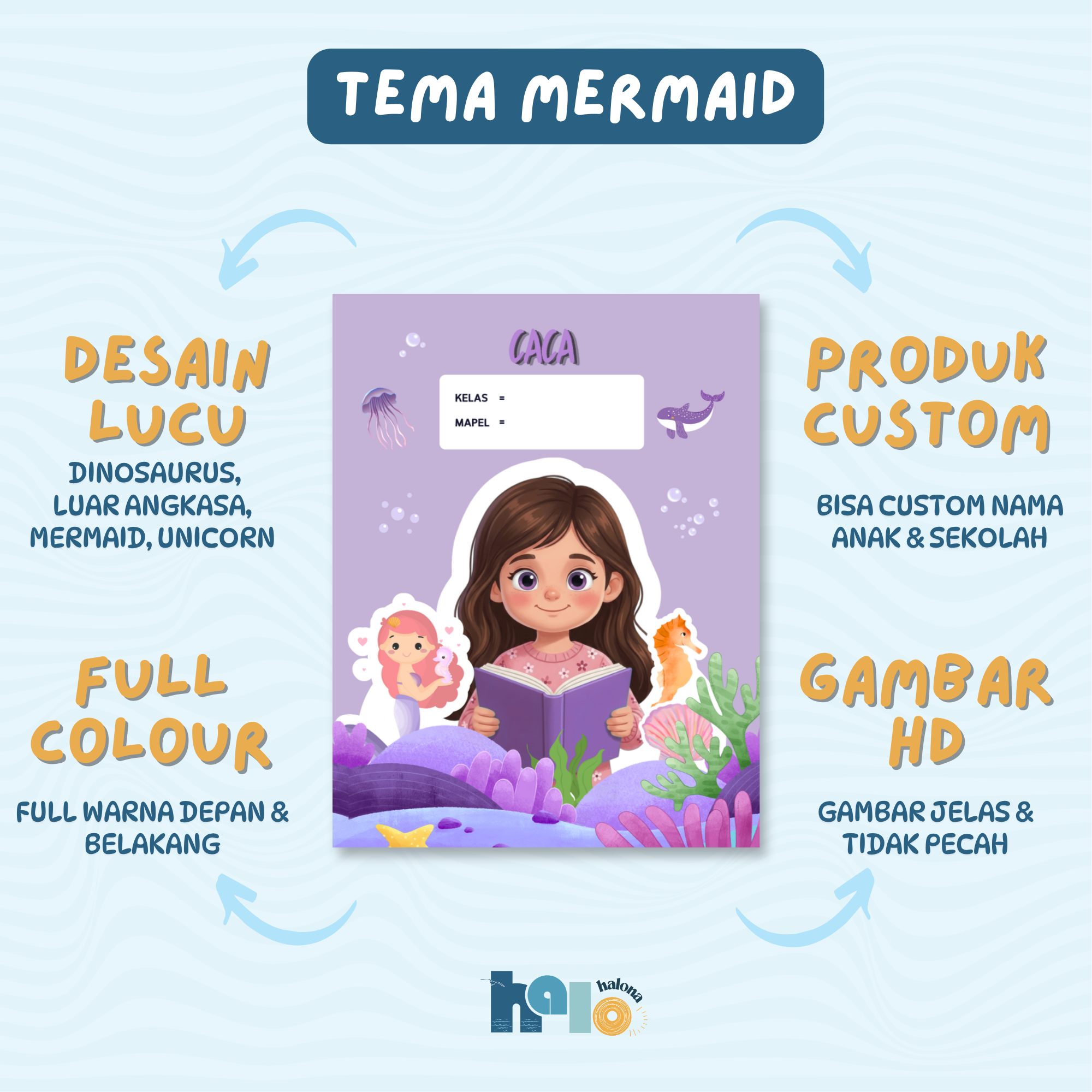 Sampul Buku Tulis Anak Custom Nama Anak dan Sekolah