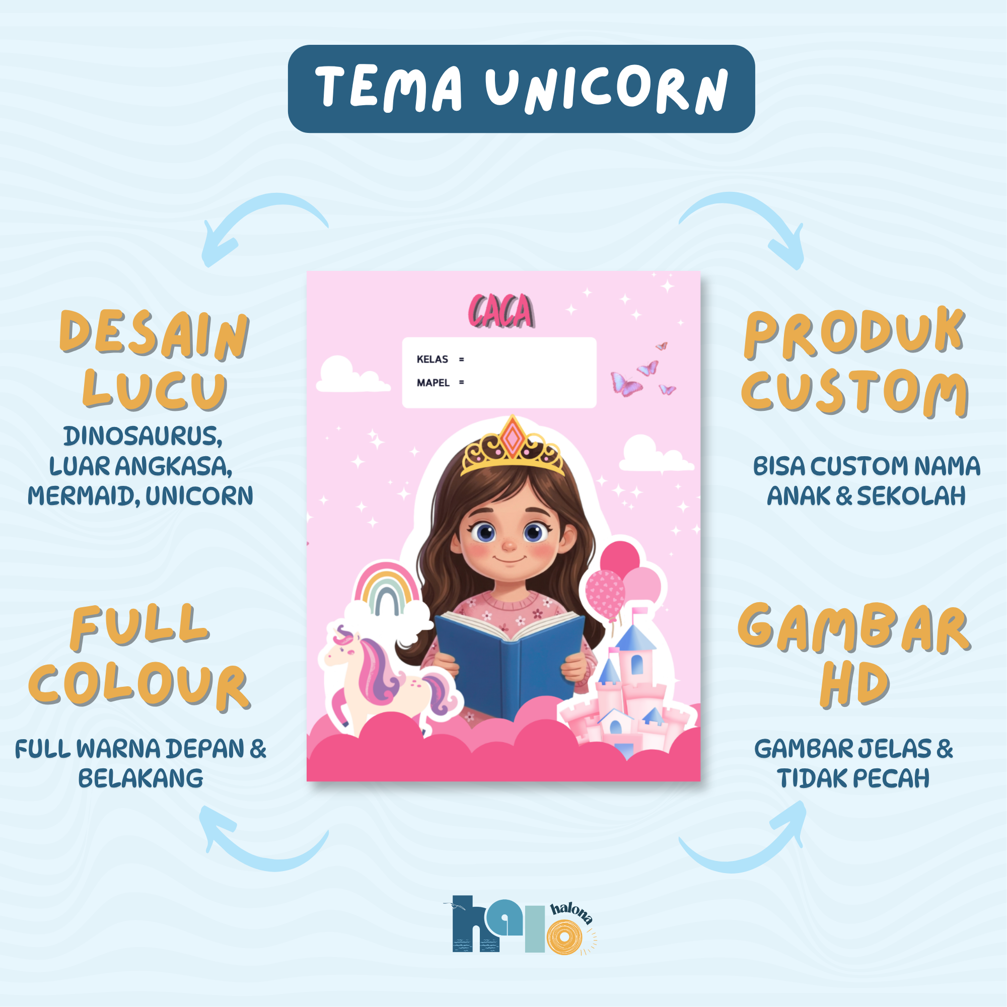 Sampul Buku Tulis Anak Custom Nama Anak dan Sekolah