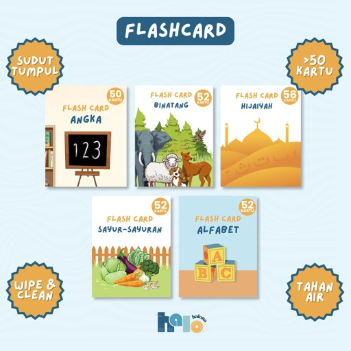 Image of Flashcard Edukasi Anak Huruf Alfabet Hijaiyah Angka Sayur-sayuran Binatang Wipe and Clean Bilingual