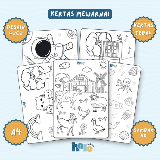 Image of Kertas Mewarnai A4 Tema Hewan Ternak Laut Kucing Luar Angkasa Sekolah