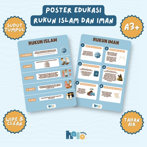 Image of Poster Edukasi Anak Mengenal Rukun Islam dan Rukun Iman Wipe and Clean