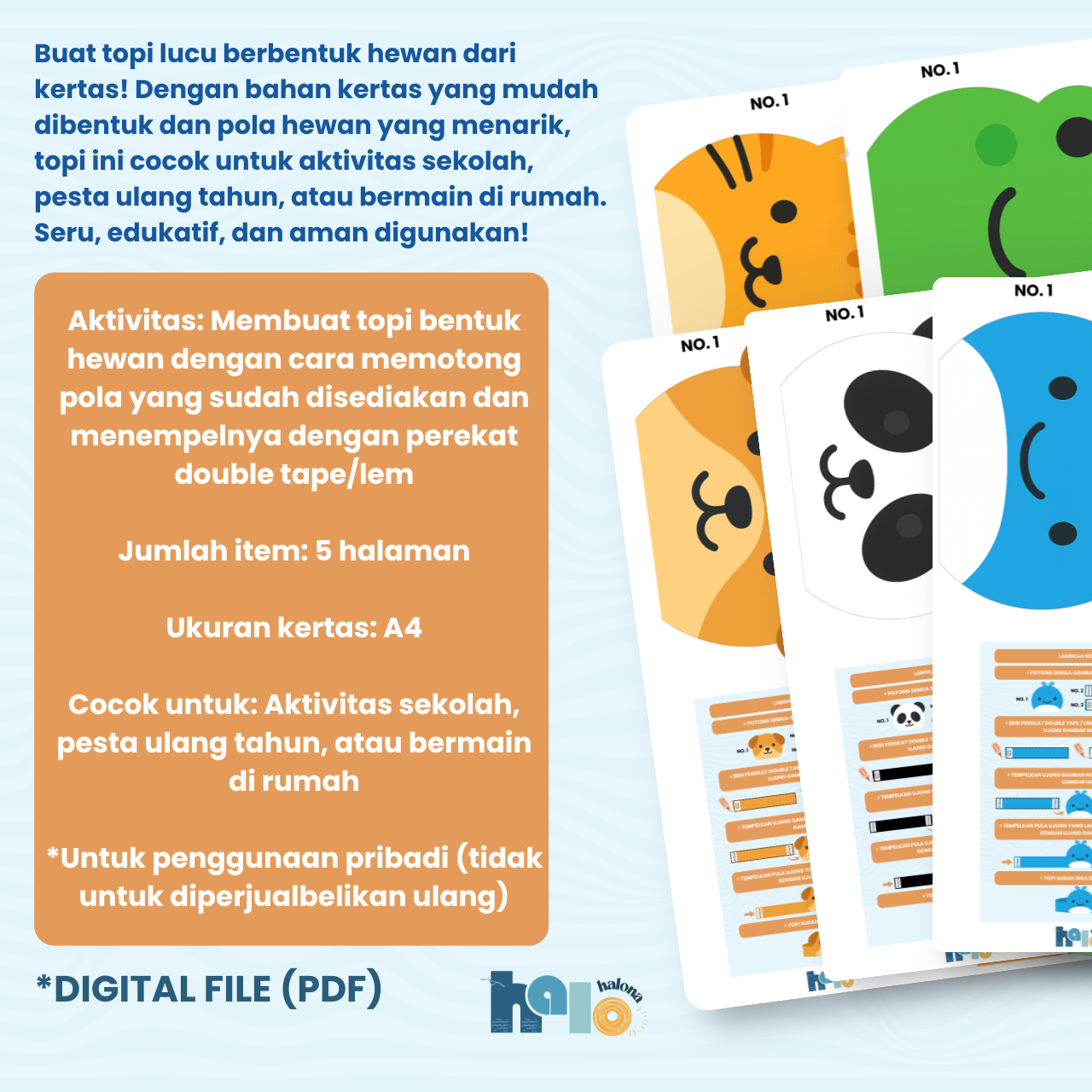 Printable Membuat Topi Bentuk Hewan