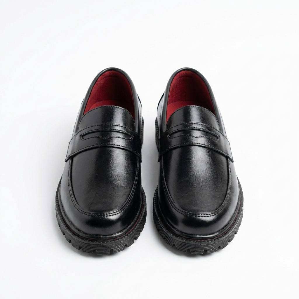 Nugee Zepyr Penny Loafers Black Stiching Maroon