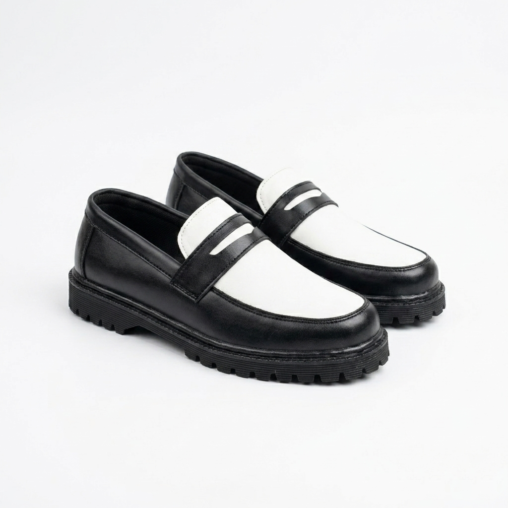 Nugee Zepyr Penny Loafers Two Tone White Black