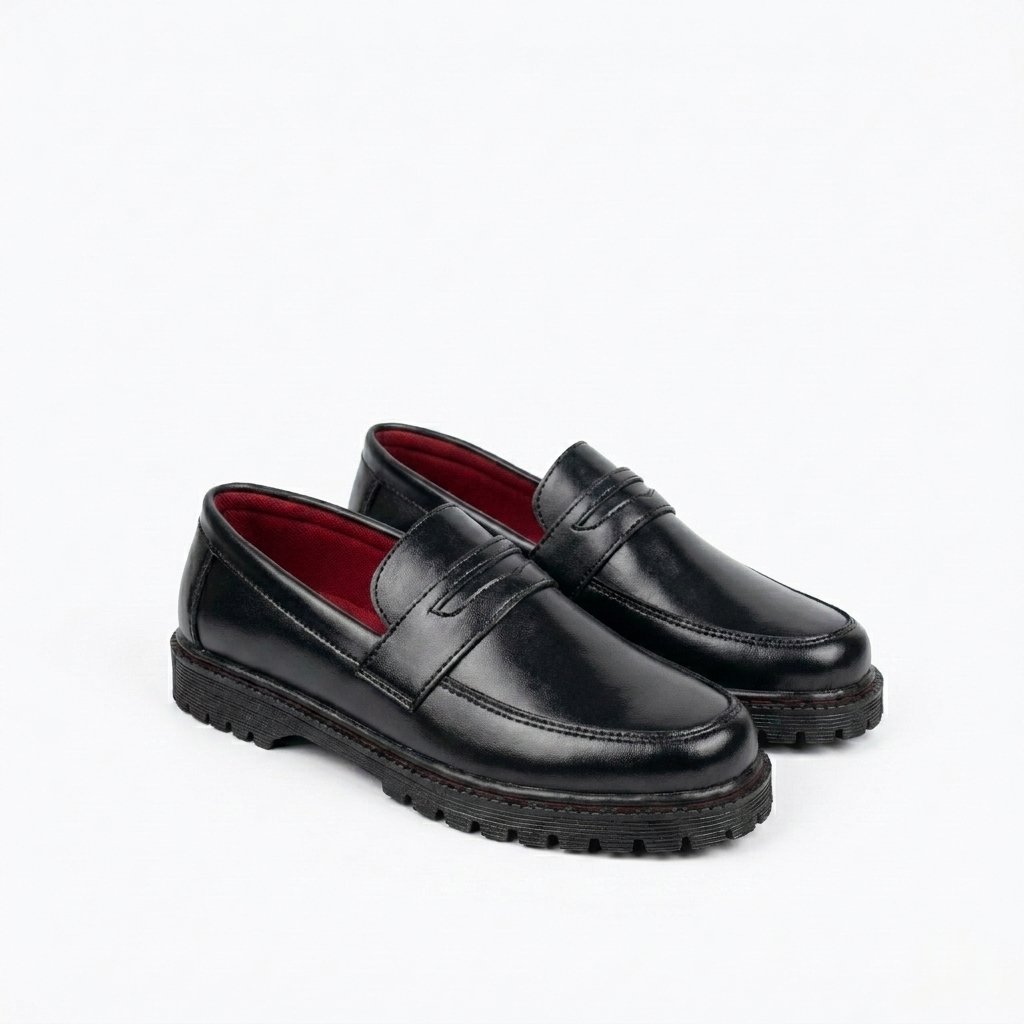 Nugee Zepyr Penny Loafers Black Stiching Maroon