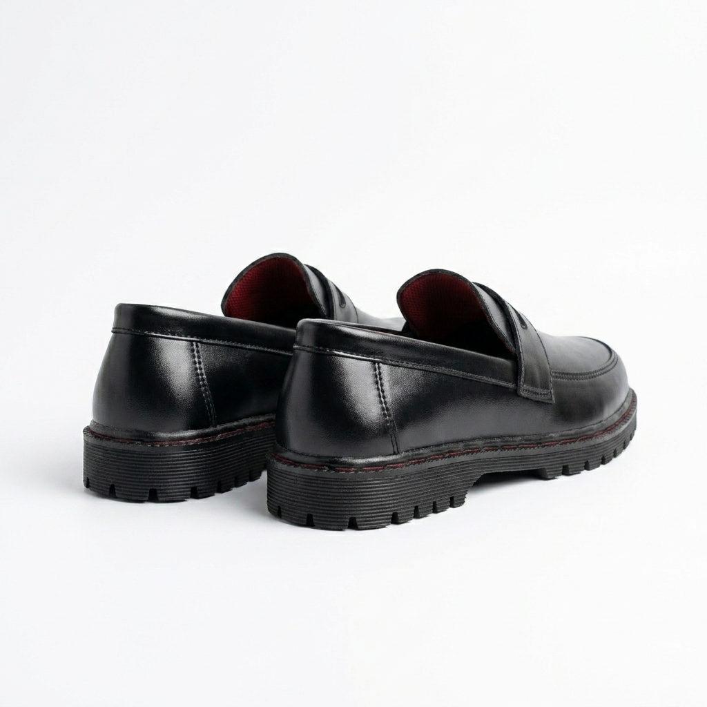 Nugee Zepyr Penny Loafers Black Stiching Maroon