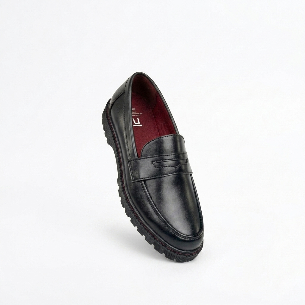 Nugee Zepyr Penny Loafers Black Stiching Maroon